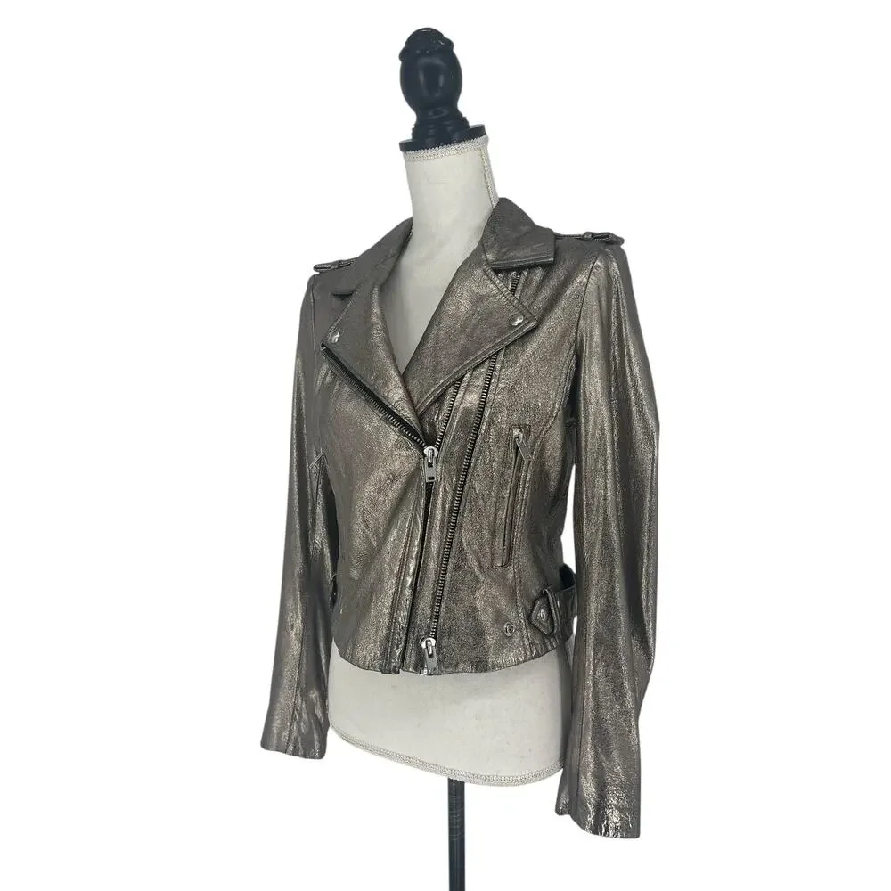 IRO‎ Luigaspe Leather Metallic Moto Jacket